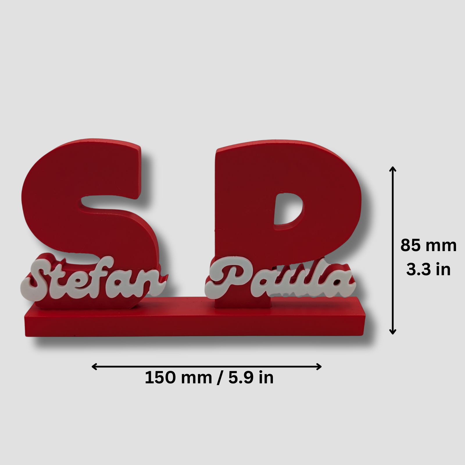 Red decorative letters 'SP' with names 'Stefan' and 'Patilla' on a white background