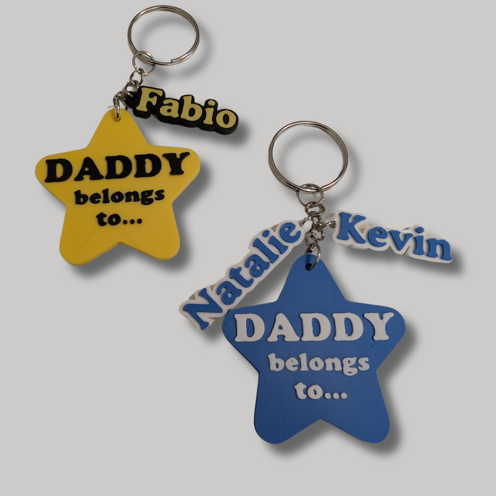 Personalised “DADDY Belongs To…” Star Keyring With Kids Name