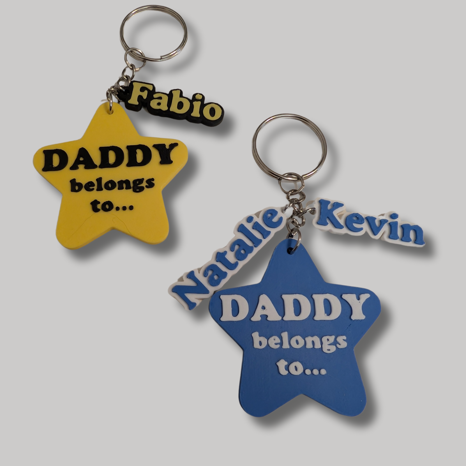 Personalised “DADDY Belongs To…” Star Keyring With Kids Name