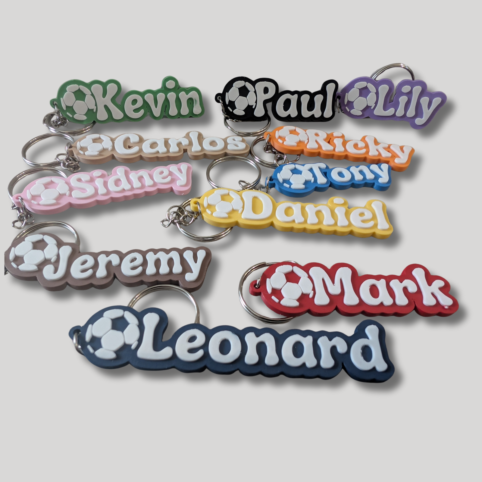 Personalised name and colour Keychains, Football Keyring, bag charms, school bag