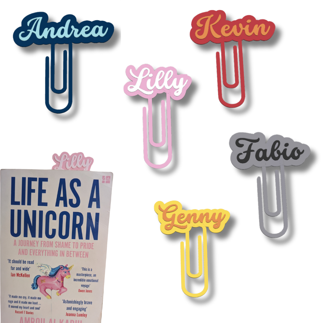 Personalised paperclip shape with name bookmark  -  1 0r Set of 3