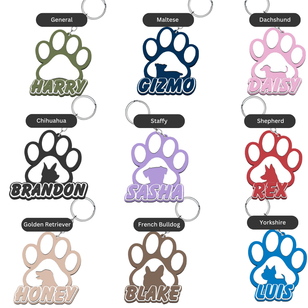 Personalised Dog Breed Paw Print Keychain