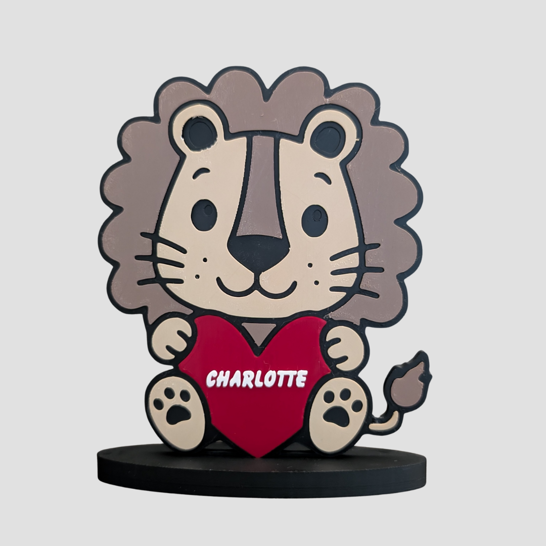Personalised Animal Baby Name Stand, Nursery Decor with Heart, Customisable Safari Theme Display