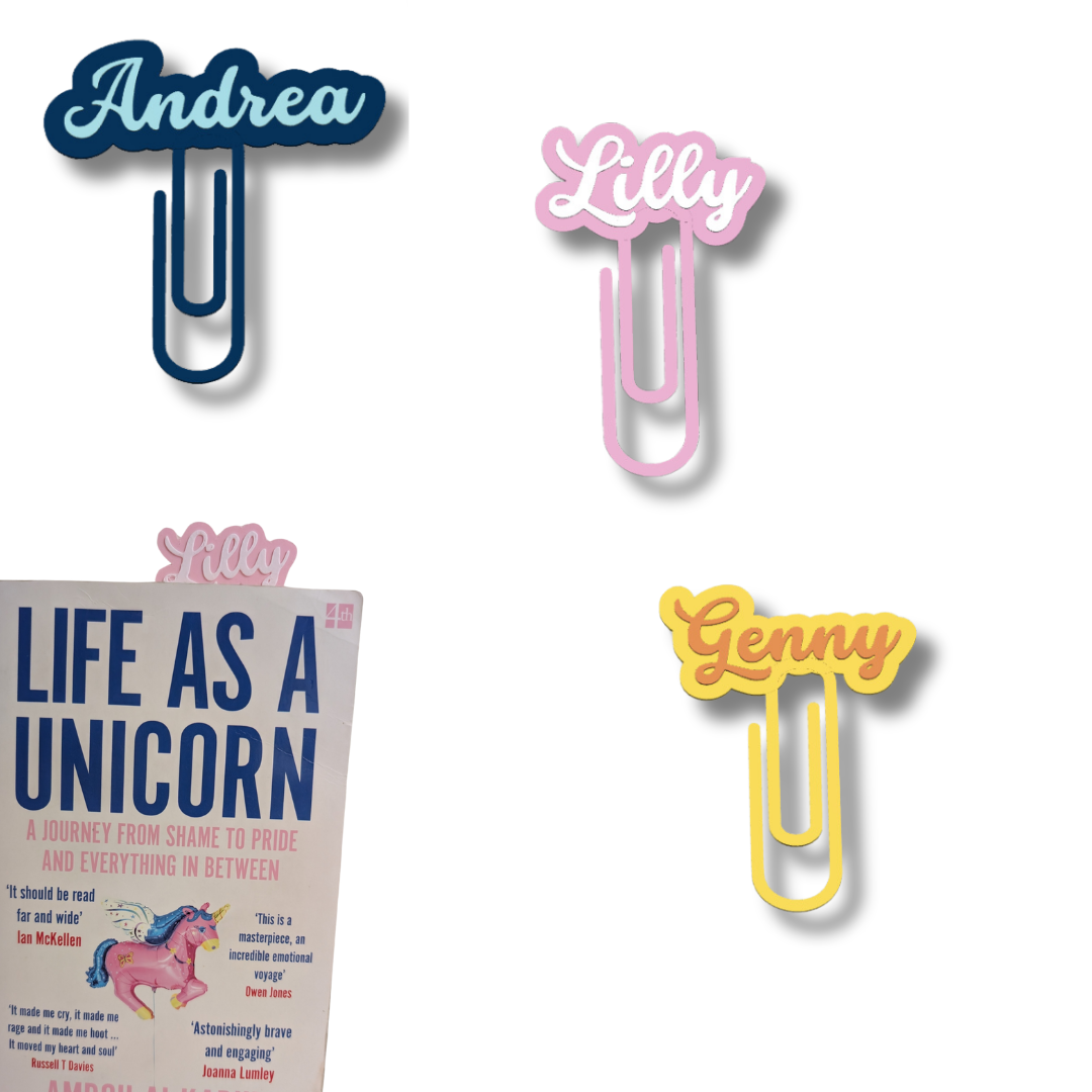 Personalised paperclip shape with name bookmark  -  1 0r Set of 3