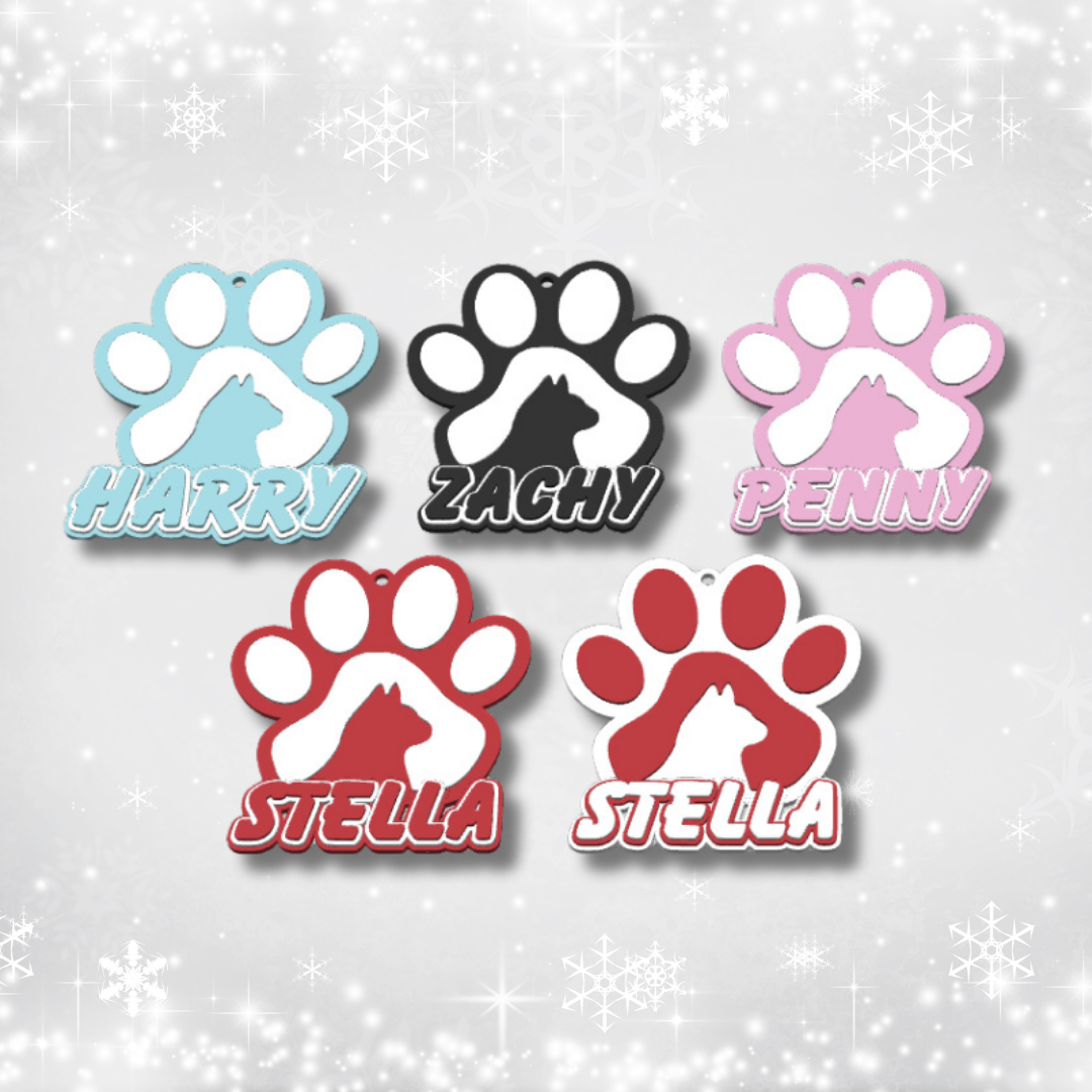 Personalised Cat Paw Ornament – Custom Cat Name Tag with Paw & Silhouette – Gift for Cat Lovers or Memorial Keepsake