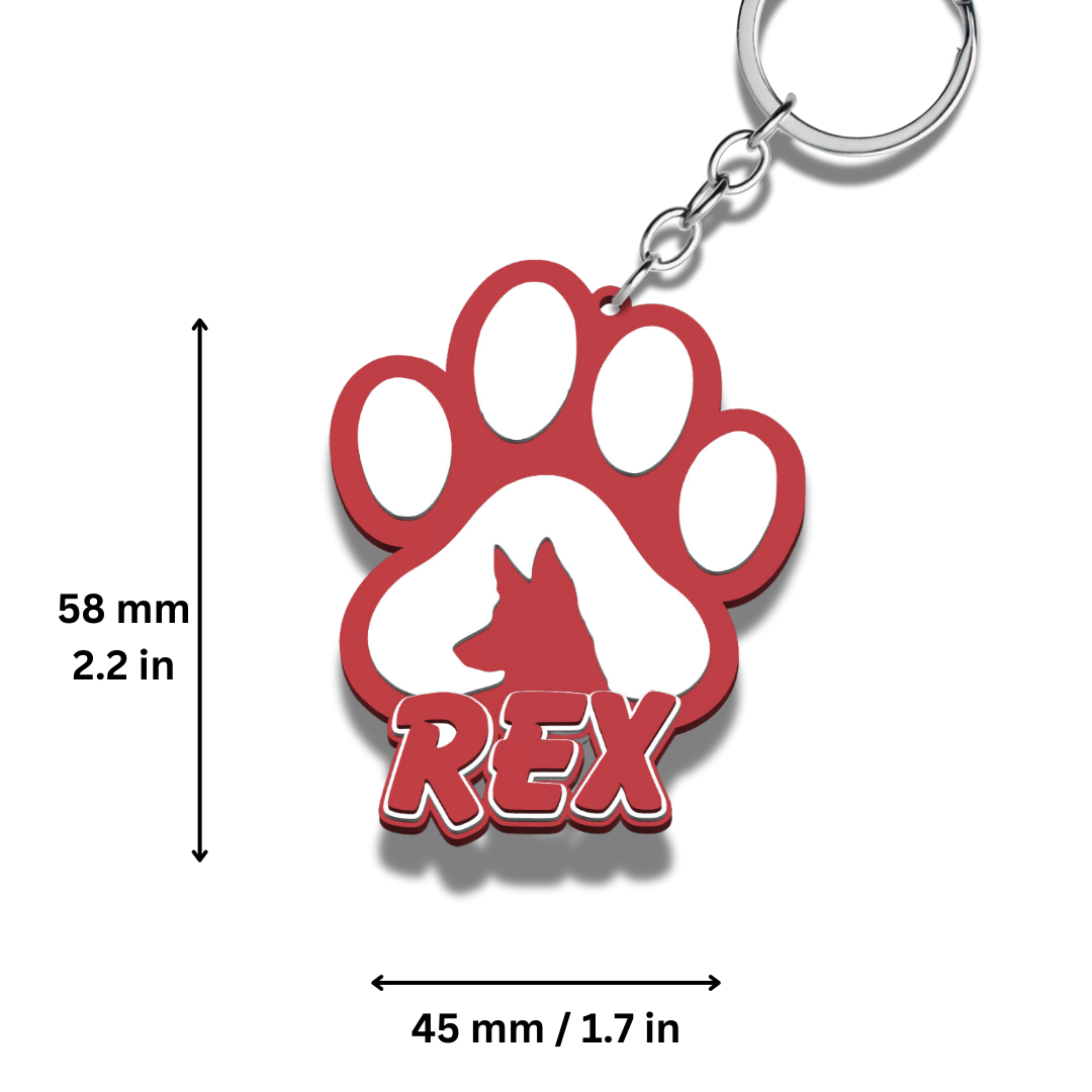 Personalised Dog Breed Paw Print Keychain