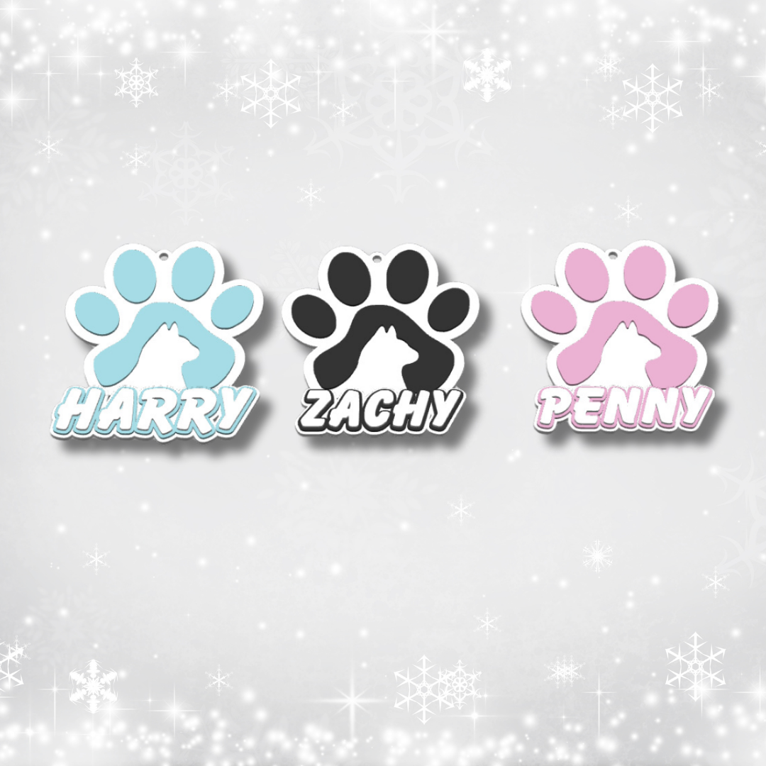 Personalised Cat Paw Ornament – Custom Cat Name Tag with Paw & Silhouette – Gift for Cat Lovers or Memorial Keepsake