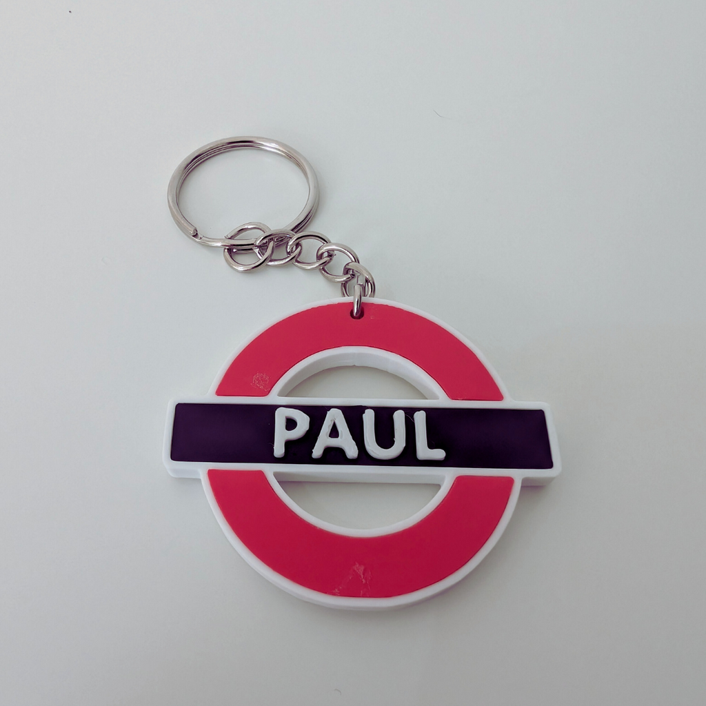 Personalised London underground keychain with displaying 'PAUL' 
