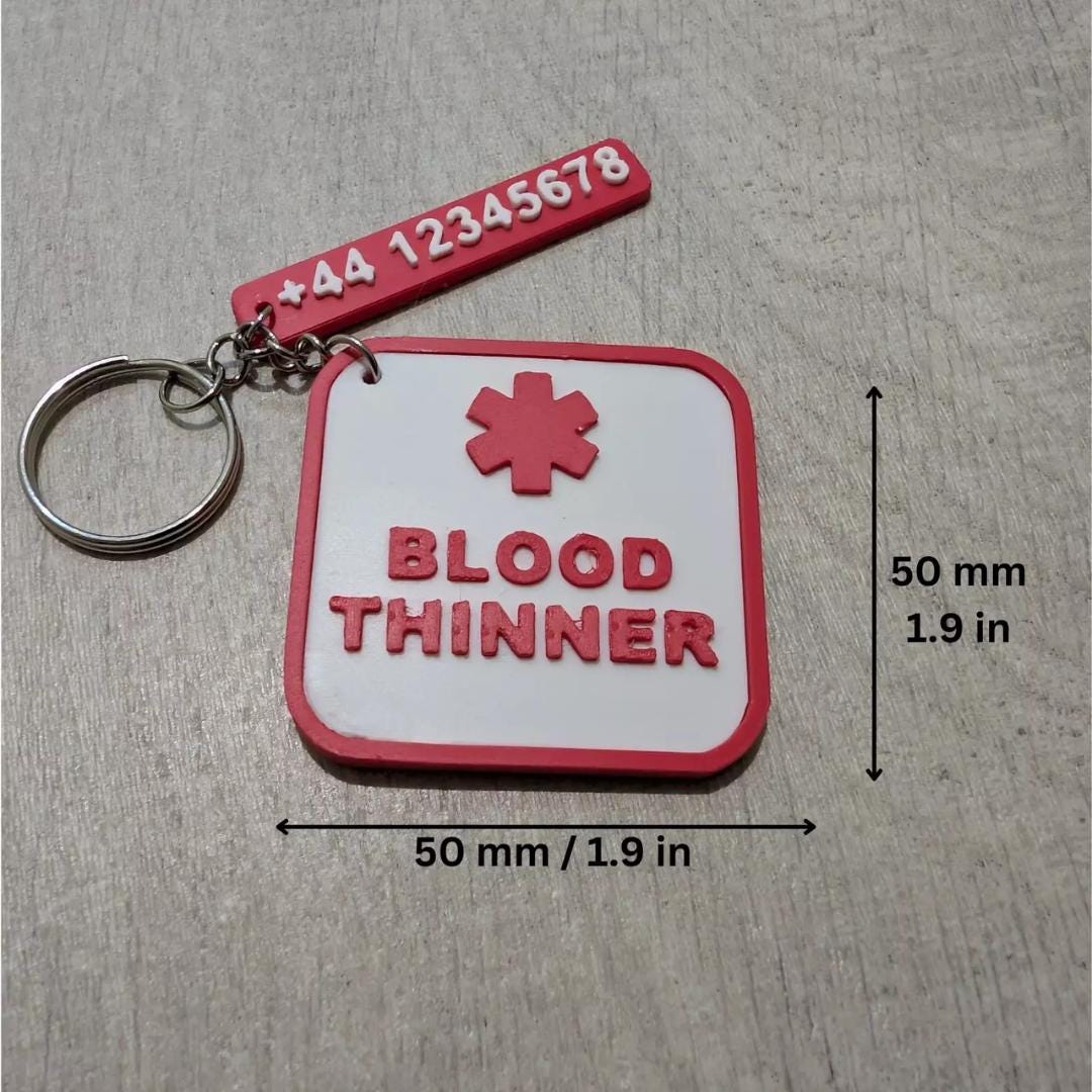Medical Alert Emergency Warning ID Keyring Customisable with Emergency Contact