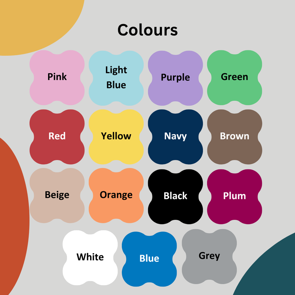 color palette that displays 15different colors in a grid of stylized, clover-like shapes